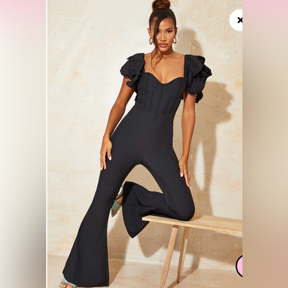 PLT Size 4 Black Lace Back Frill Sleeve Junpsuit - Picture 4 of 4